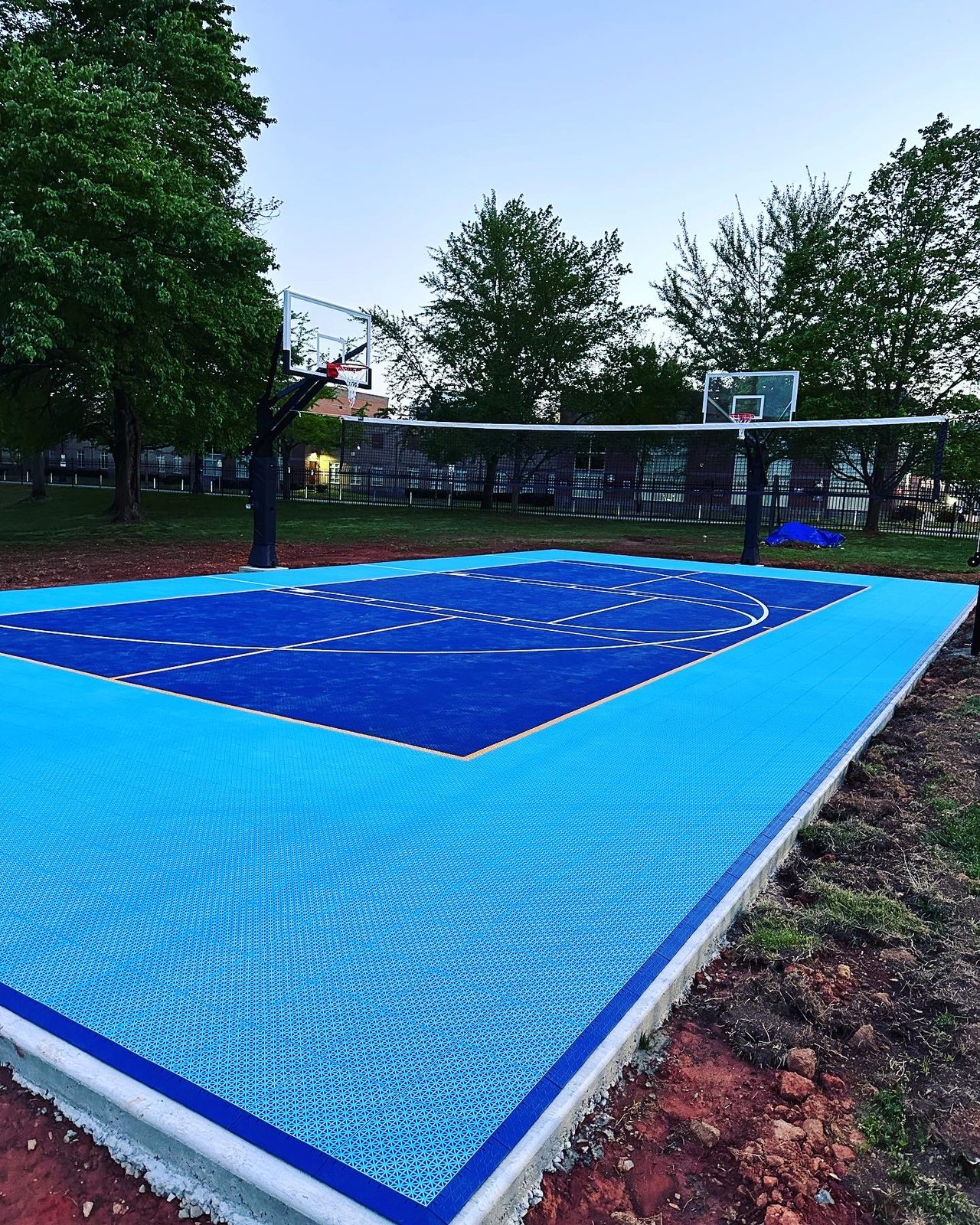Backyard basketball court with custom colors