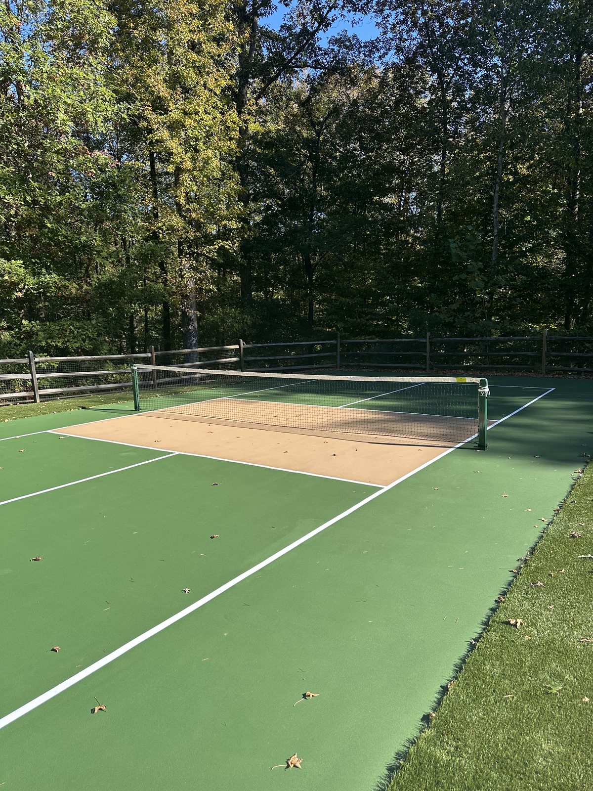 Residential pickleball court with net